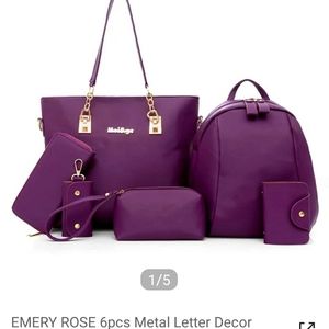 1] Emery Rose 6 pcs.Metal Letter Decor Tote Bag set. 2] 3 pcs.Croc Embossed Satc